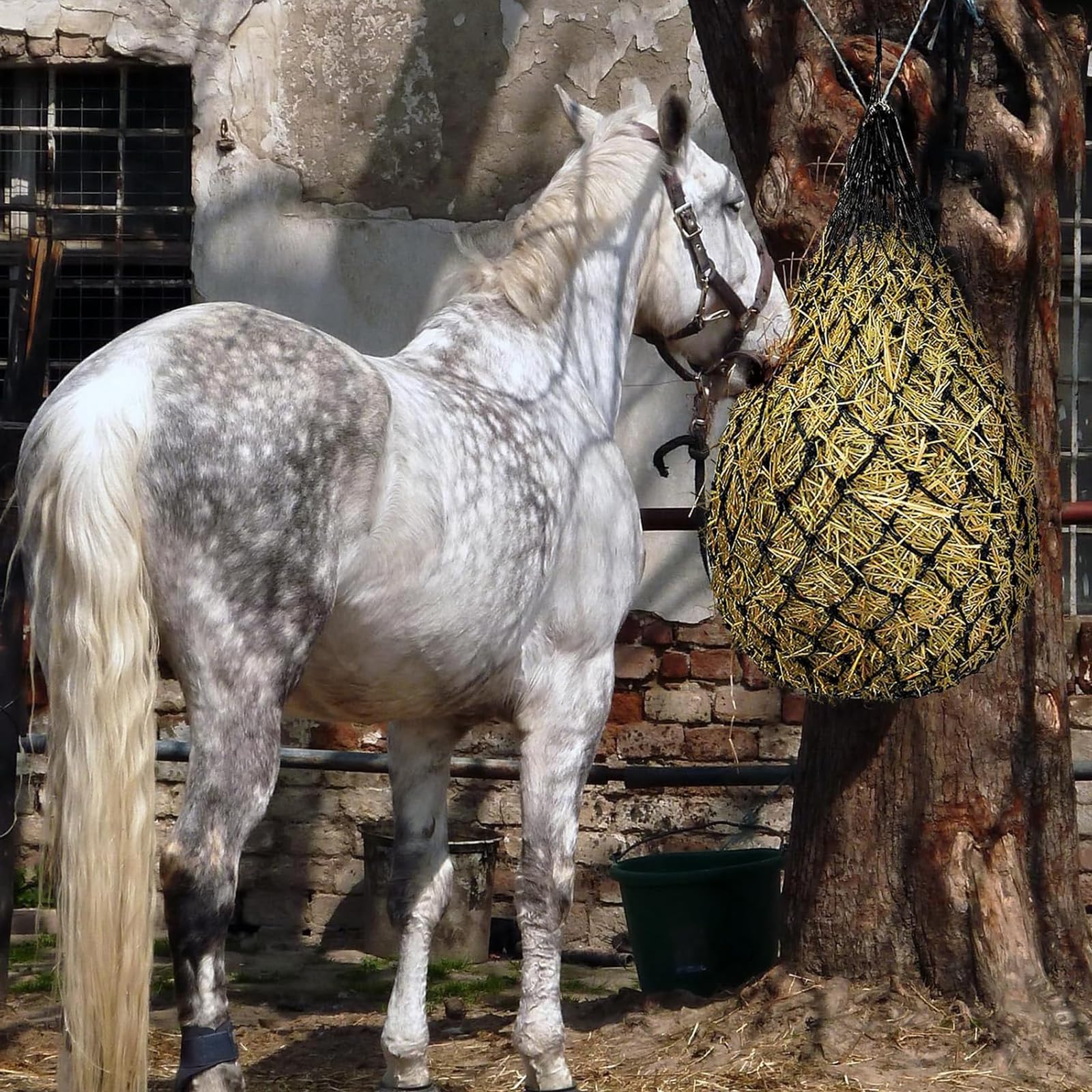 2 Piezas Redes de Heno para Caballos, Malla Fina de 5x5 cm para Alimentación Lenta, Portátil Red Heno para Cabras, Reduce el Desperdicio para Caballos, Cabras y Ponis