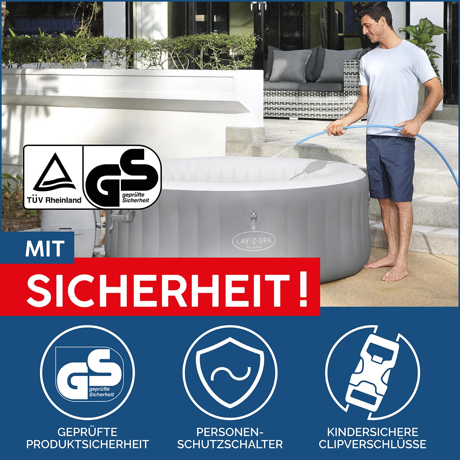 Bestway Lay-Z-SPA St. Lucia AirJet Whirlpool 170 x 66 cm 2-3 Personen rund Silbergrau