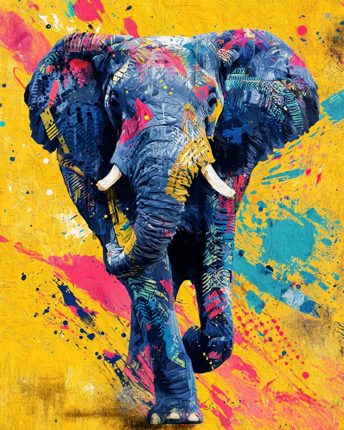 Liubaishi Multicolour Paint By Numbers For Adults, Colourful Elephant, 40X50 Cm Acrylic Canvas Kit With 3 Brushes