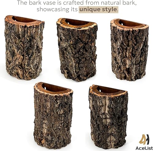 Miniatura 2 de AceList Juego de 2 macetas de pared de madera natural para plantas de interior, decoración rústica hecha a mano para arreglos únicos de jarrones de