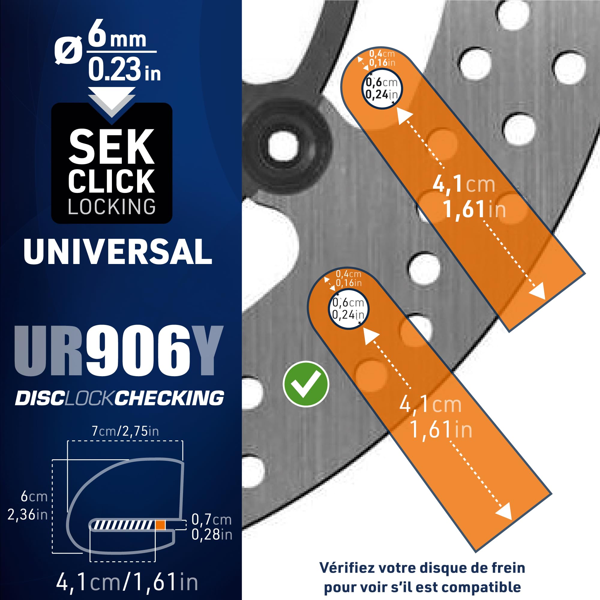 URBAN UR906Y Antivol Moto avec Alarme 120dB Hi-Tech X2 ON, Module Remplaçable Imperméable, Pile CR2, Câble Rappel, Antivol Pince Frein 6mm Universel pour Motos Scooters Vélos Électriques Trottinettes