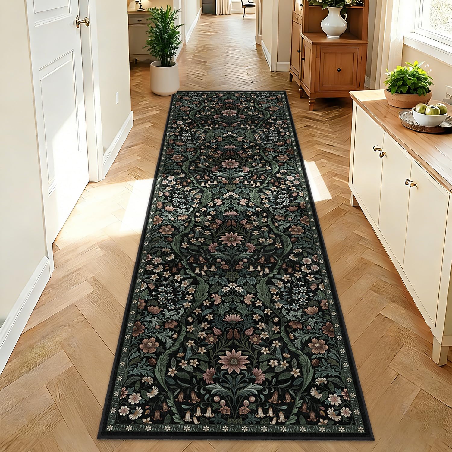2’6″x 8’Floral Runner Rug for Kitchen Washable Hallway Runner