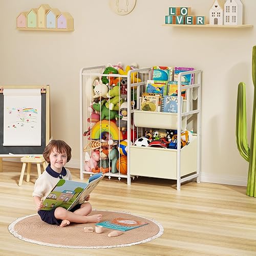 Miniatura 7 de Estantería para niños y almacenamiento de juguetes, estante de libros para niños de 3 niveles para habitaciones infantiles con almacenamiento de