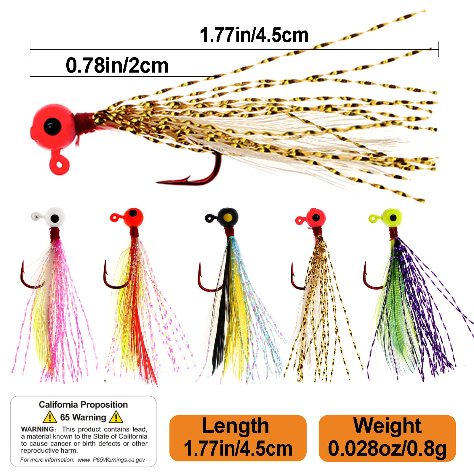 Fishing Jigs Kit Bucktail Jigs Hair Swimbait Heads Crappie jig Head Marabou Feather Fishing Lure Freshwater and Saltwater for Salmon Trout Bass