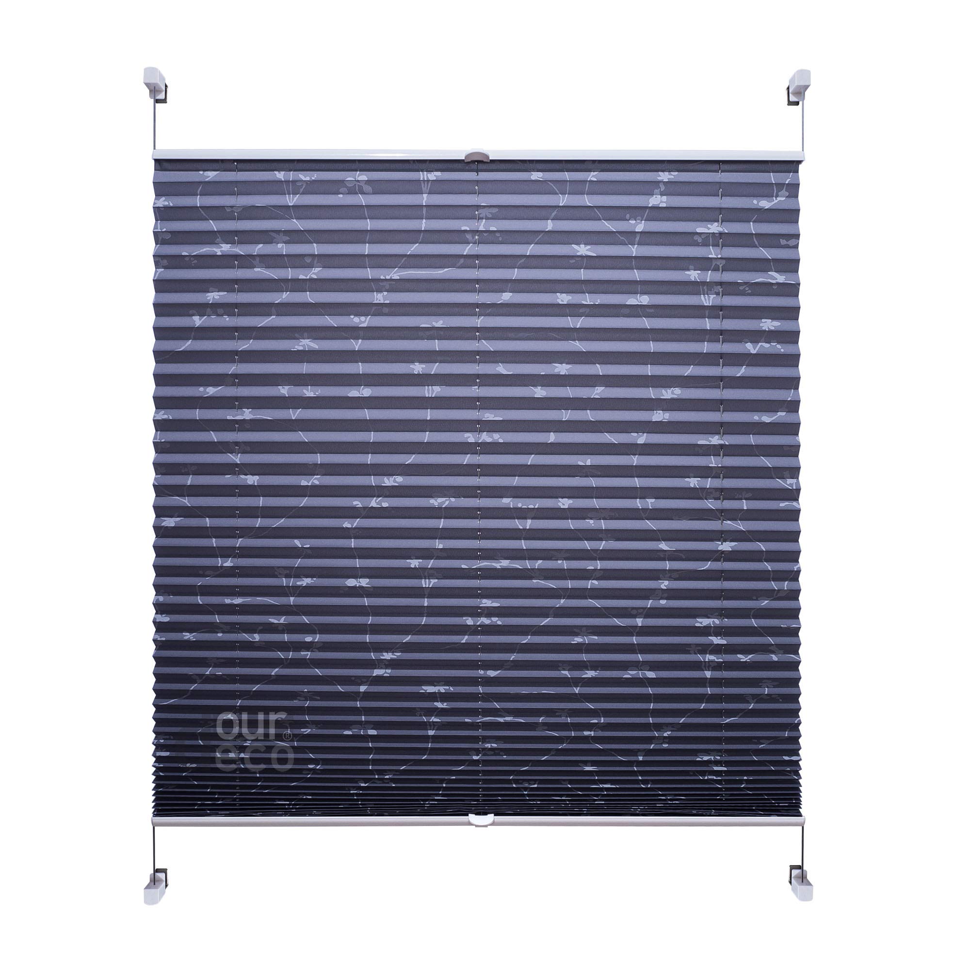 Plissee mit Blumenmotiv; 80x130 B x H in cm; Farbe: grau bedrucktes Blumenmotiv Ranke; lichtdurchlässig, Blickdicht; Klemmen, Montage ohne Bohren, Klemmfix-Plissee, Easy-to-fix