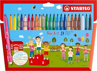 STABILO Fibre-Tip Pen with Triangular Grip Zone Trio A-Z - Pack of 24 - Assorted Colours including 4 Neon Colours