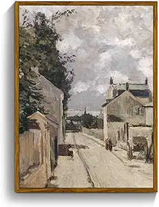 crmotu Framed Canvas Wall Art, Country Street Landscape Art Prints, Old Architecture Vintage Decor Pictures, Retro Scenery Wall Paintings for Living Room Bedroom Kitchen Rustic Farmhouse Decor 16x24in