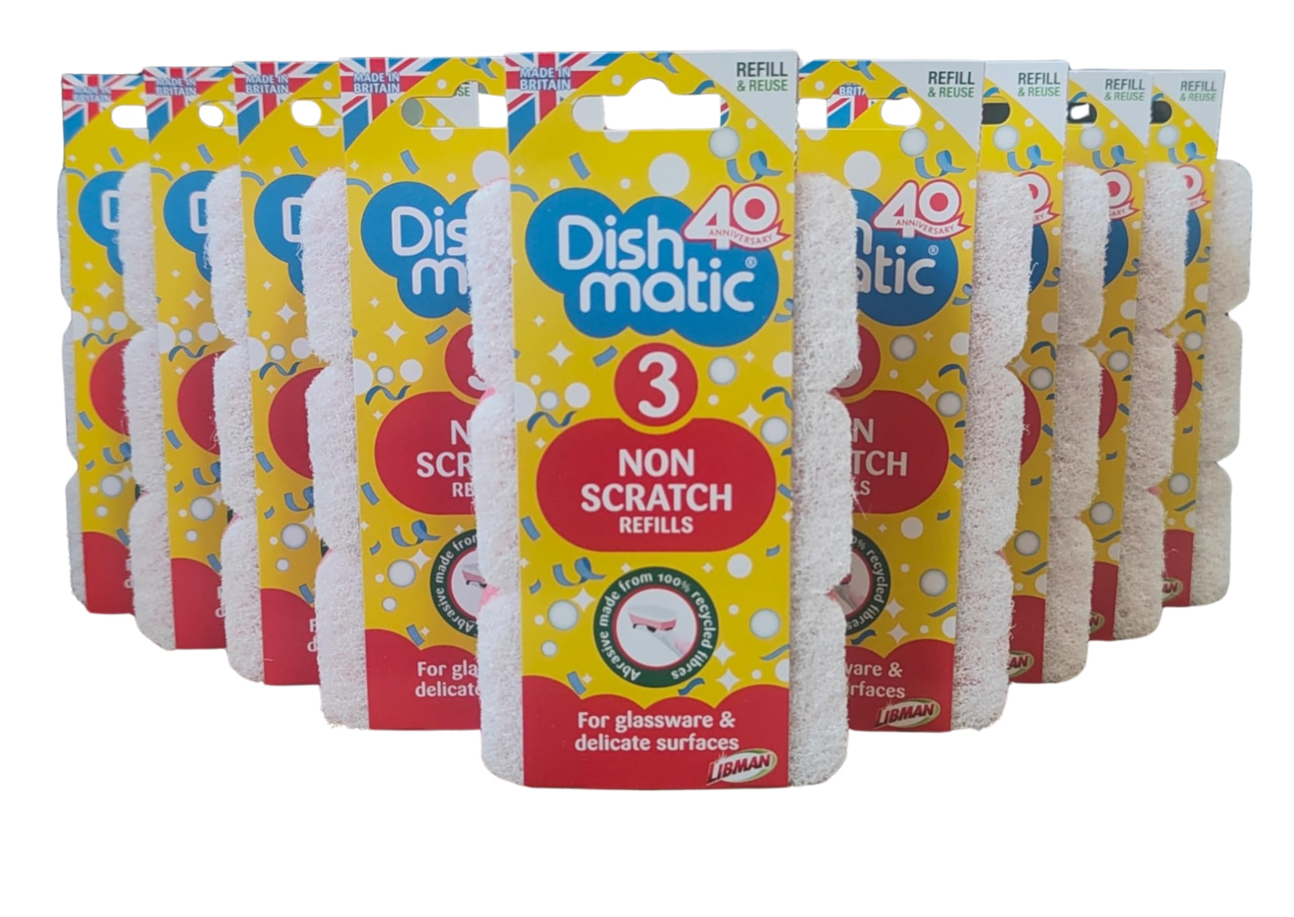 Jd White Dishmatic Non Scratch Refills Pack Of 9 (27 Refills), Sponge Heads For Dishmatic Handles, Non Scratch Dishwashing Refills For Glassware, Non Stick Pans & Delicate Surfaces