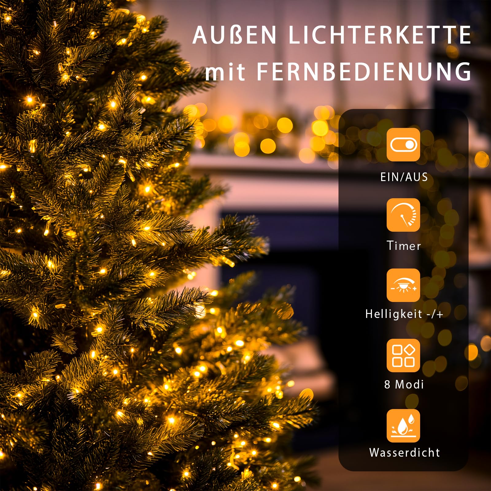 Lichterkette Außen, 60m 530LED Lichterkette Weihnachtsbaum mit Fernbedienung Stecker Timer, 8 Modi Wasserdicht Weihnachtsbeleuchtung für Innen Outdoor Party Garten Hochzeit, Warmweiß