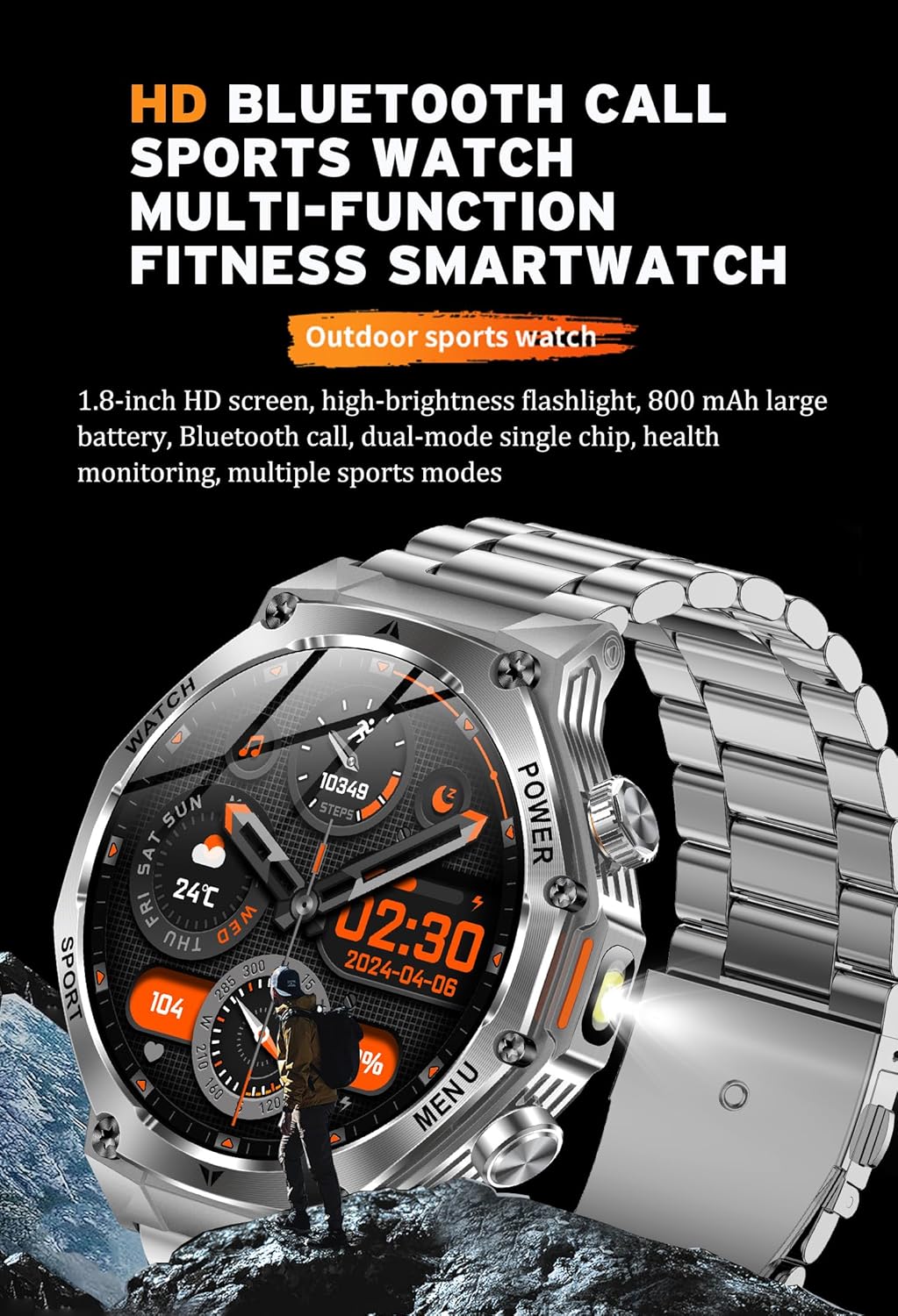 Fitness Smart Watch for Men Women, Bluetooth Calling & 1.8" AMOLED, SpO2/Heart Rate/Sleep Tracker, 100+ Workout Modes, IP67 Waterproof, 7+Day Battery, iPhone Android Compatible (Silver)