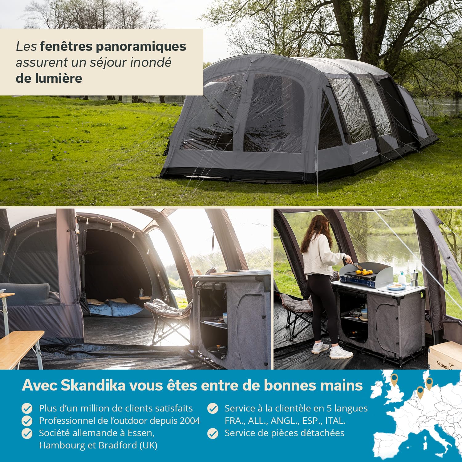 Skandika Timola 6 Air Tente de Camping Gonflable pour 6 Personnes | avec/sans Technologie Sleeper, Colonne d'eau 4000 mm, Hauteur 220 cm, bâche