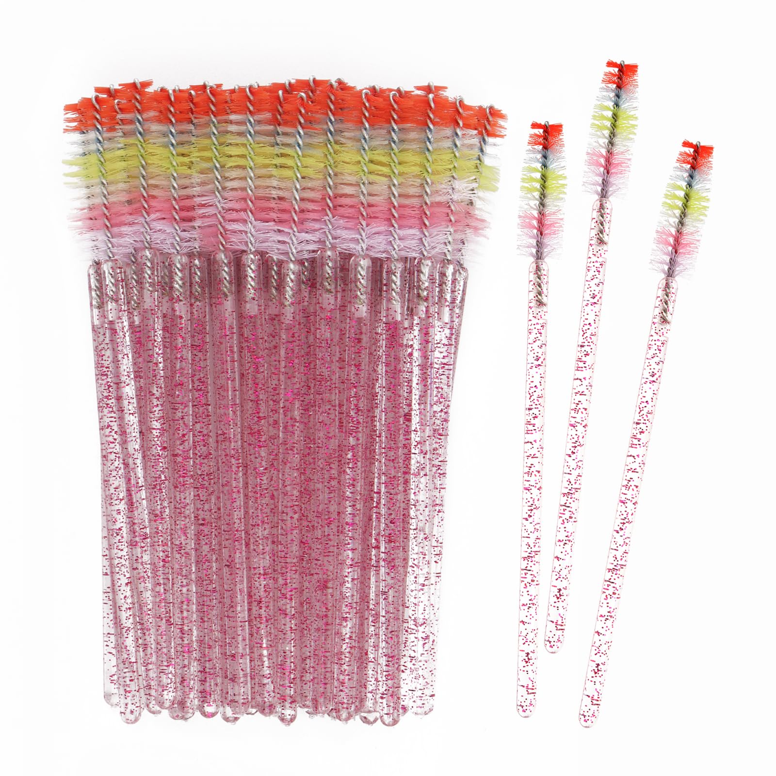 50Pcs Disposable Mascara Wands Spoolie Brush Crystal Eyebrow Brushes Mascara Brush Eyelash Extension Applicator Makeup Kits(Rose Pink)