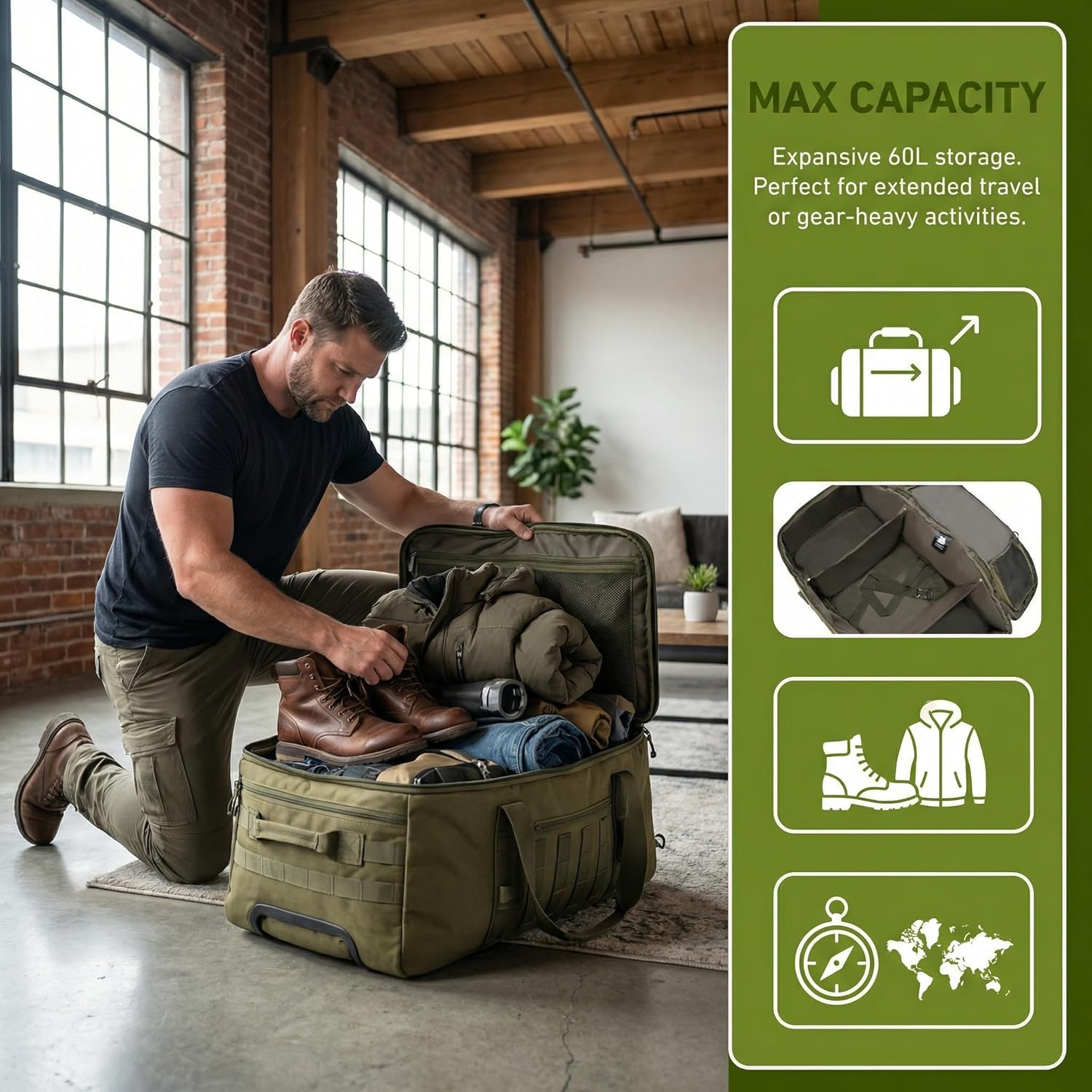 Gym Bag, 3-in-1 Duffel Backpack, Waterproof Travel & Sports Bag for Outdoor, Tactical, Camping & Hunting – Weekend & Overnight Gear - Image 5