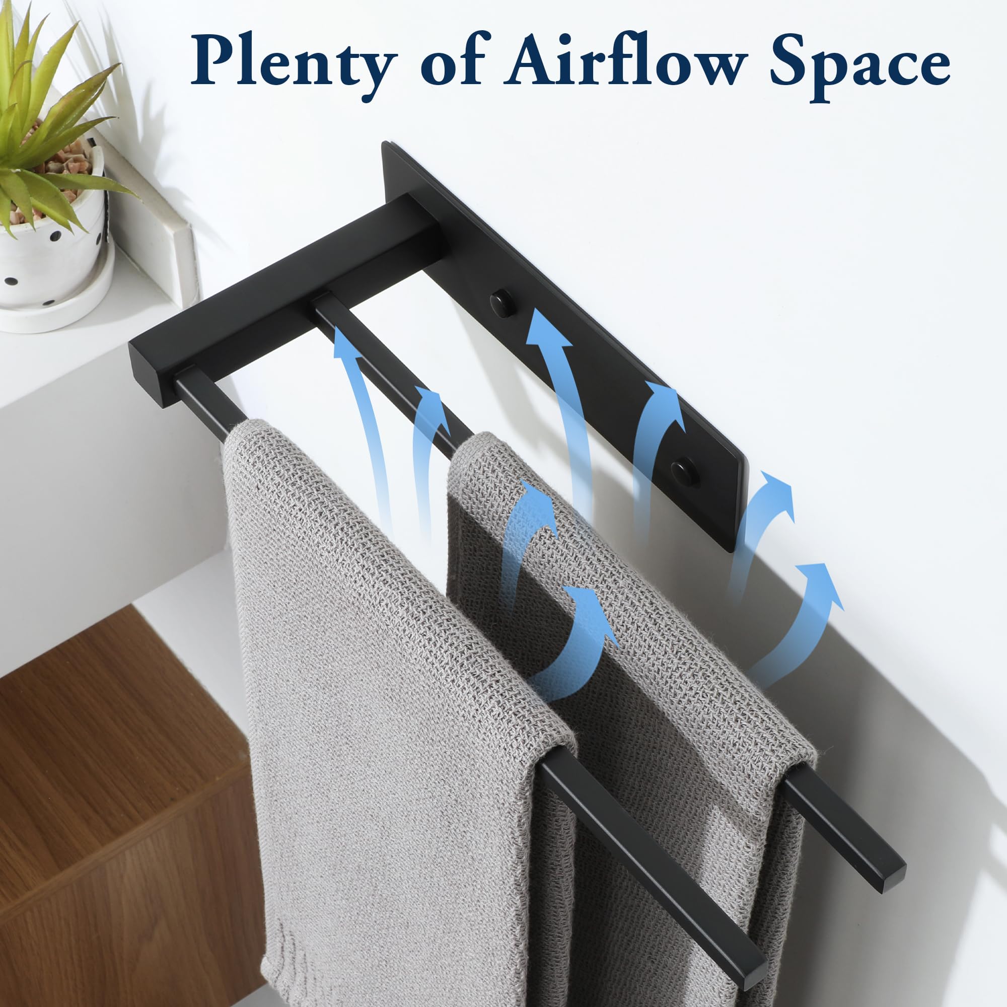 Mooche Porte Serviette sans Perçage Salle de Bain 30 CM, 2 Barre Porte Serviette Pratique, Support Serviette Mural en Acier Inoxydable pour Cuisine/Lavabo/Toilette, Perçage/Adhésif, Noir