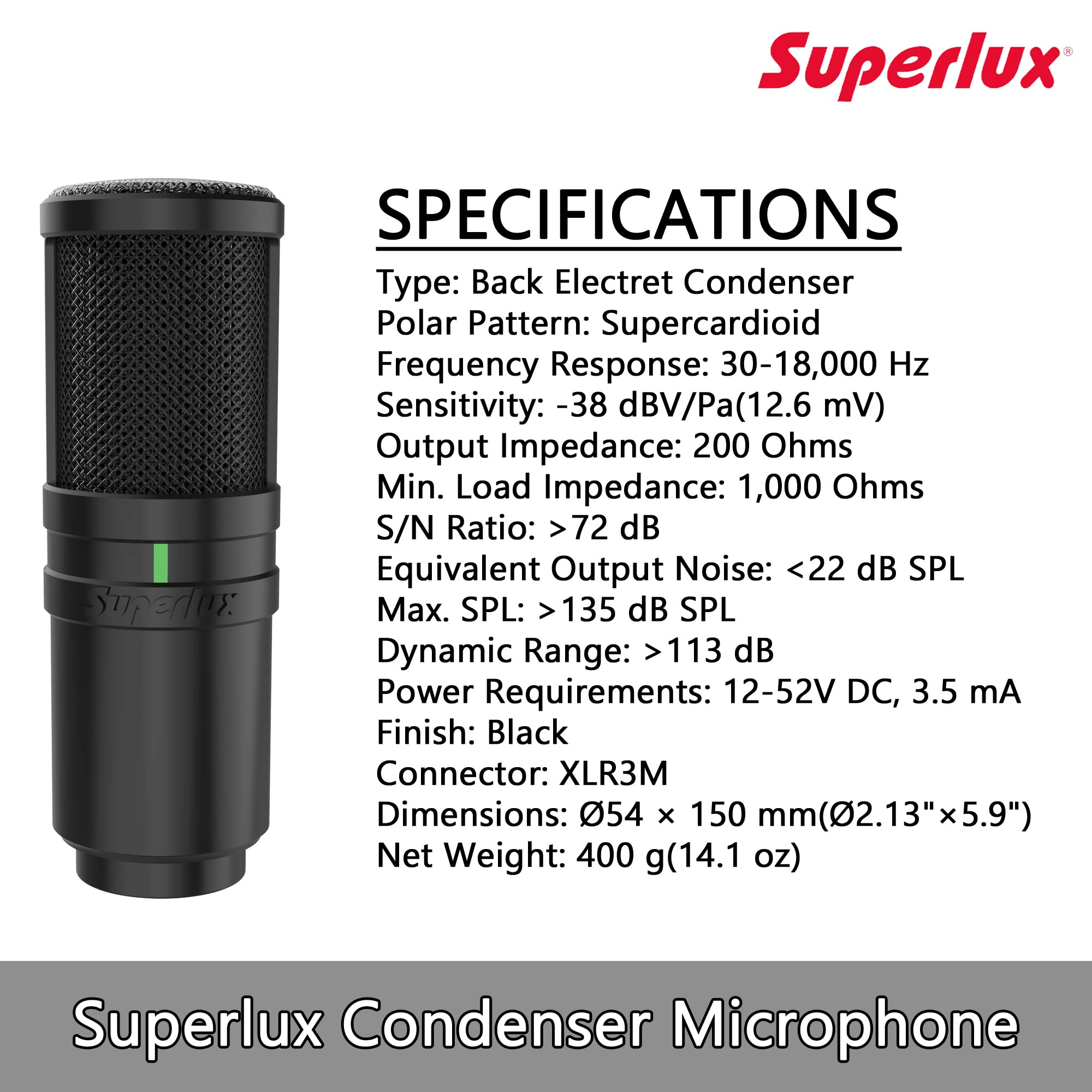 Superlux Microfono a condensatore da studio per registrazione/podcasting/live streaming/home studio/video YouTube (E205)