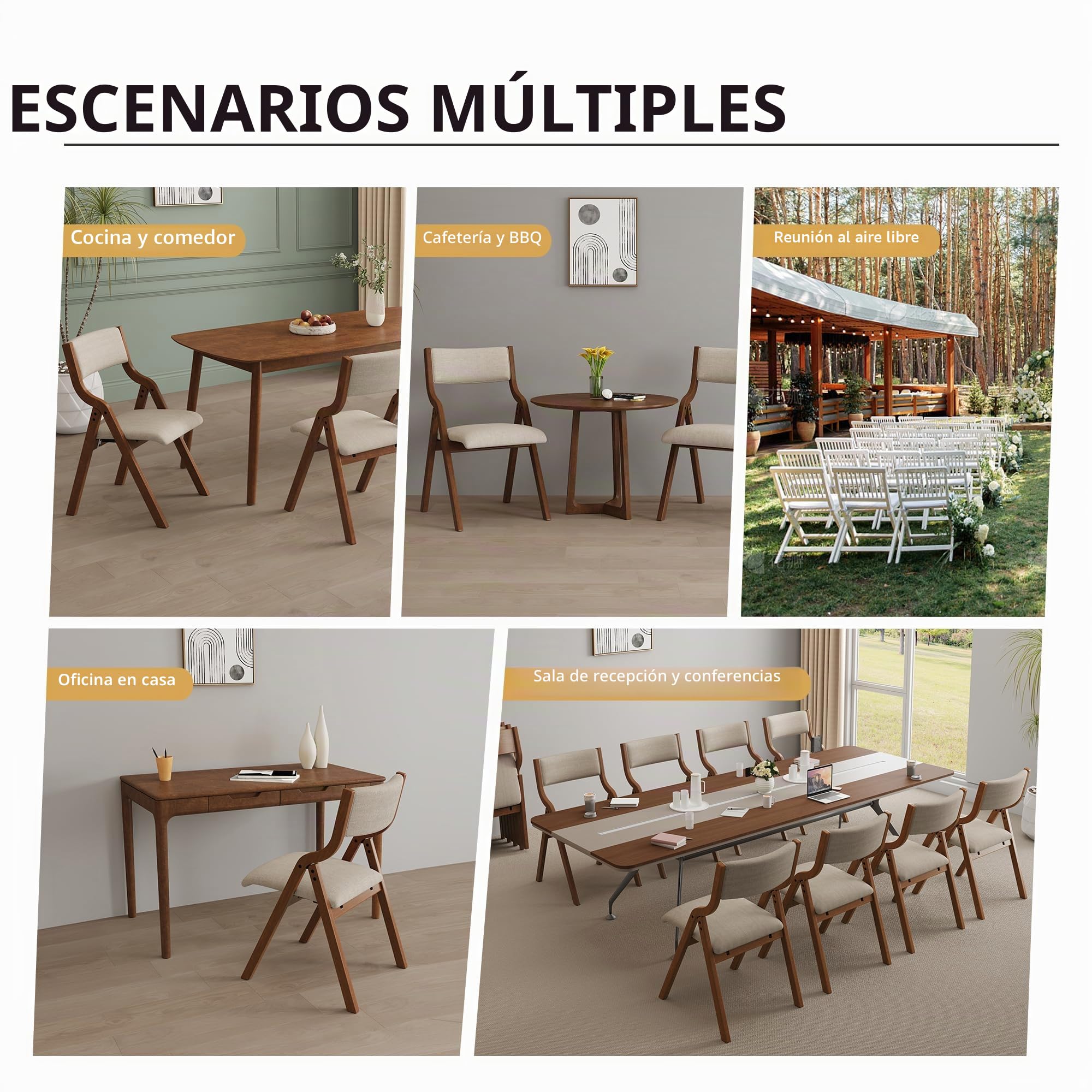 Ball & Cast Dining Chair Juego de 2 Comedor Oficina Plegable con Estructura de Madera, sillas de Cocina tapizadas portátiles para Actividades al Aire Libre, Color Gris Pardo, Altura del Asiento: 46 cm