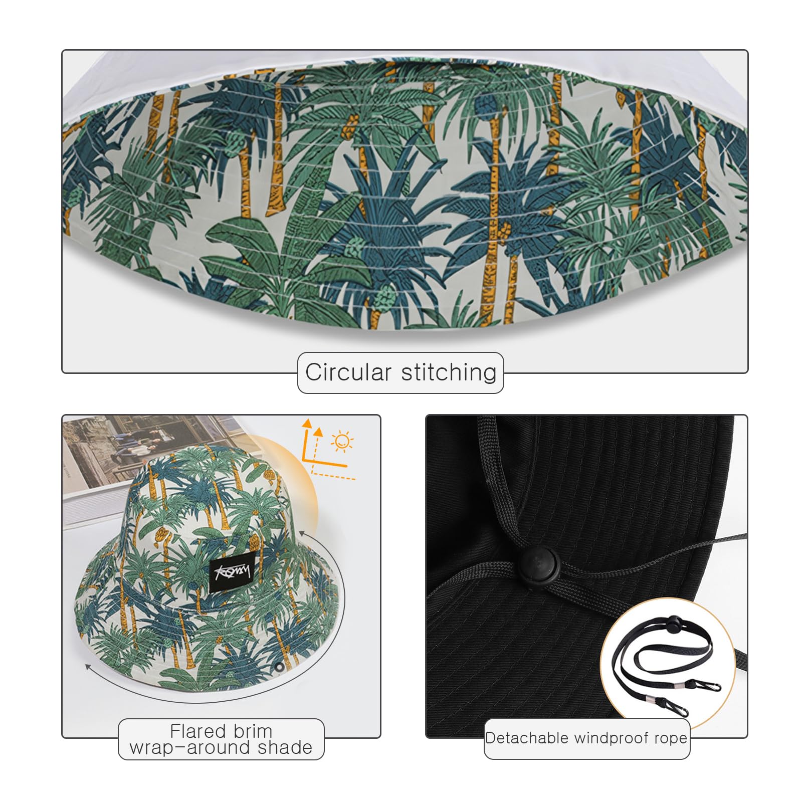 LumiSyne Chapeau De Pêcheur Réversible Unisexe Couleur Unie avec Lettres/Imprimé Style Hawaïen Bob Chapeau De Seau avec Jugulaire Détachable Pliable Coton Chapeau De Soleil pour Été Plage Voyage