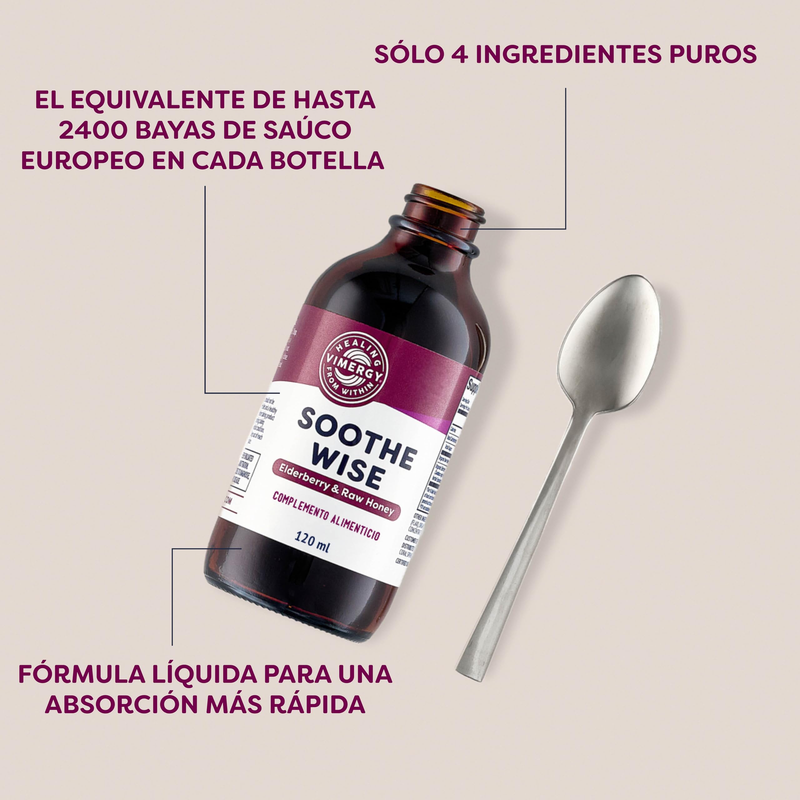 Vimergy Soothe Wise – Fórmula de extracto de saúco de rápida absorción con fórmula de miel orgánica cruda – Kosher (120 ml)