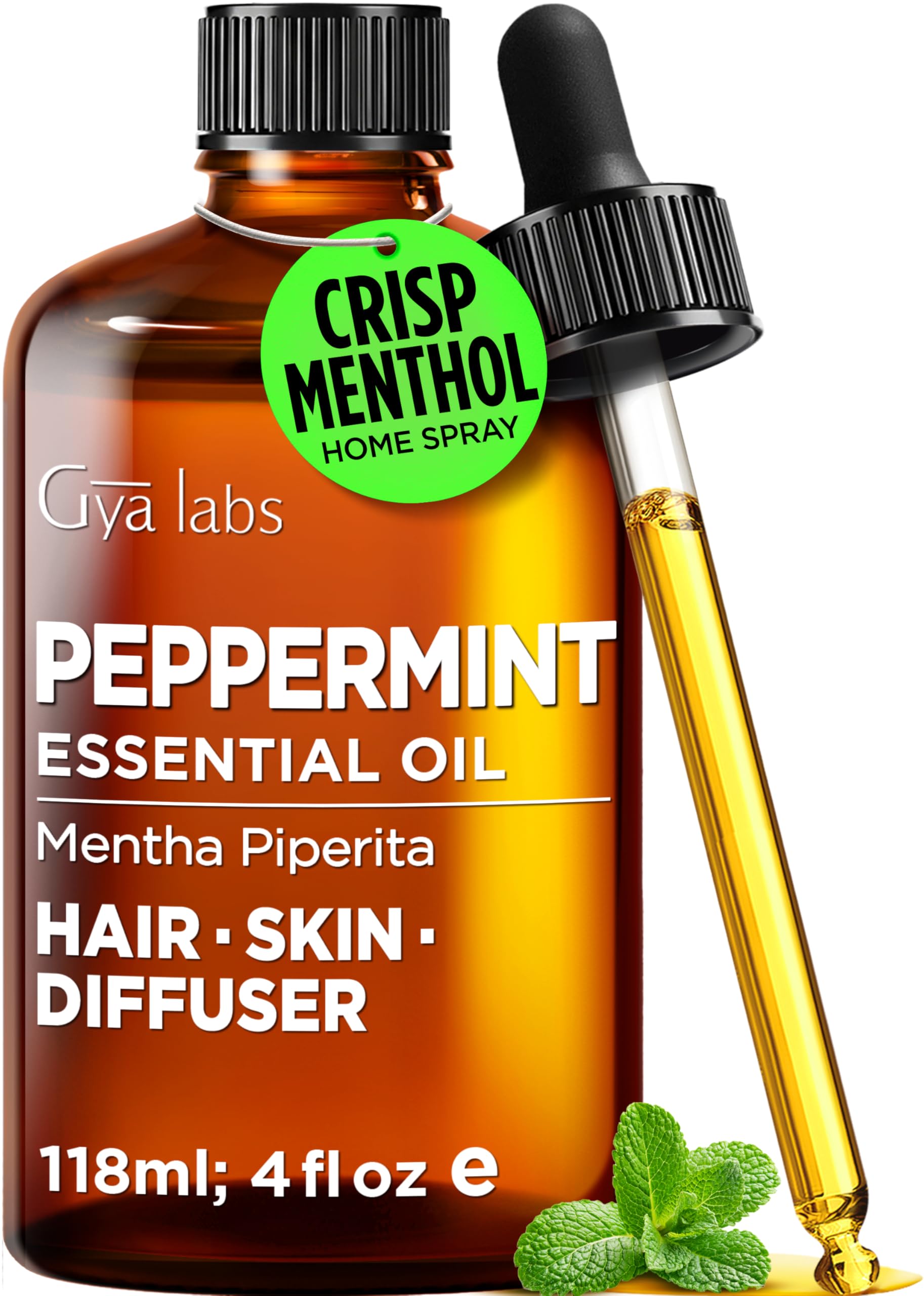 100% Pure Peppermint Essential Oil for Skin &amp; Diffuser - 4 Fl Oz