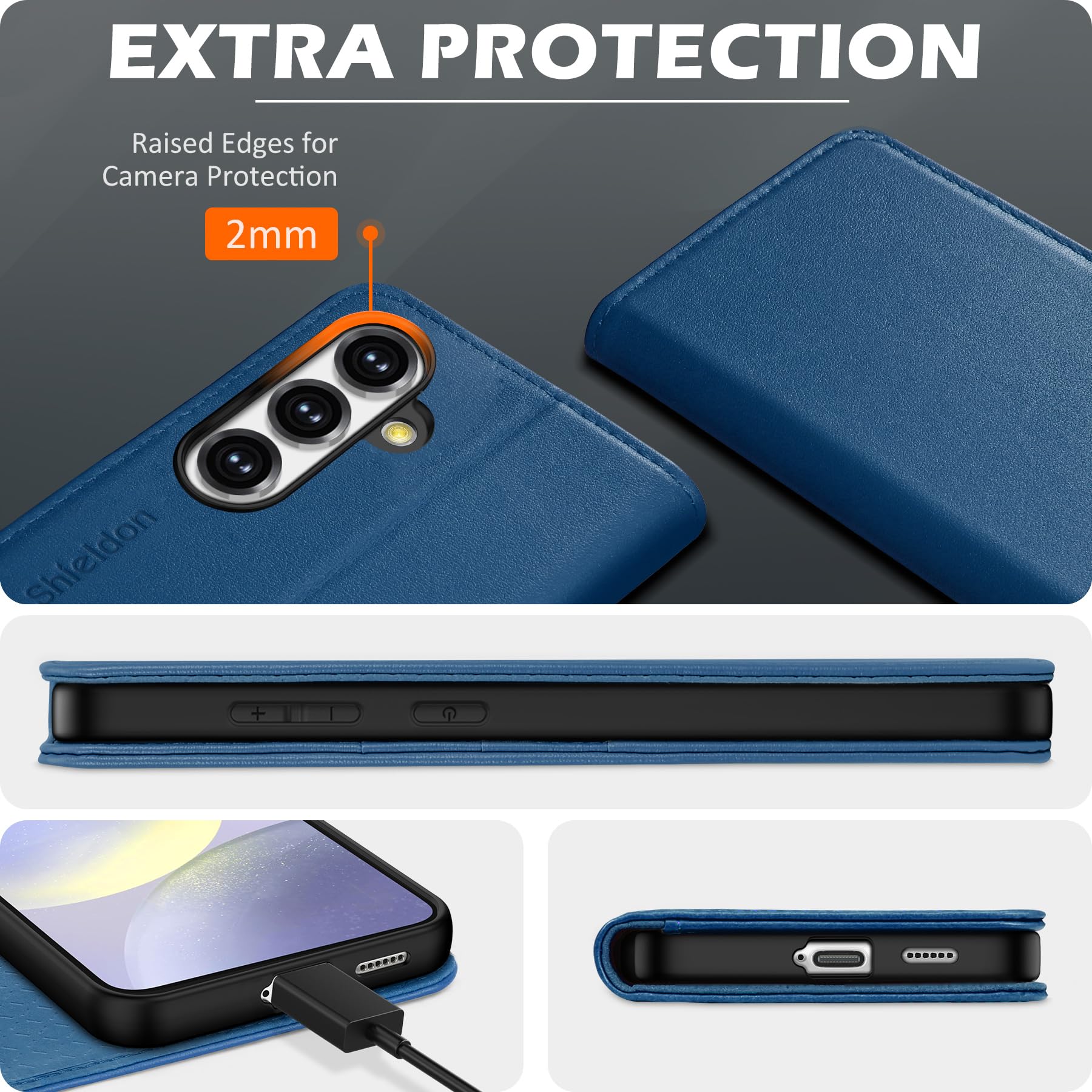 SHIELDON Etui portfelowe na telefon Galaxy S25 5G, etui z klapką z prawdziwej skóry [etui na karty] [podpórka] [blokada RFID] [wewnętrzna powłoka TPU] magnetyczne, odporne na wstrząsy, kompatybilne z