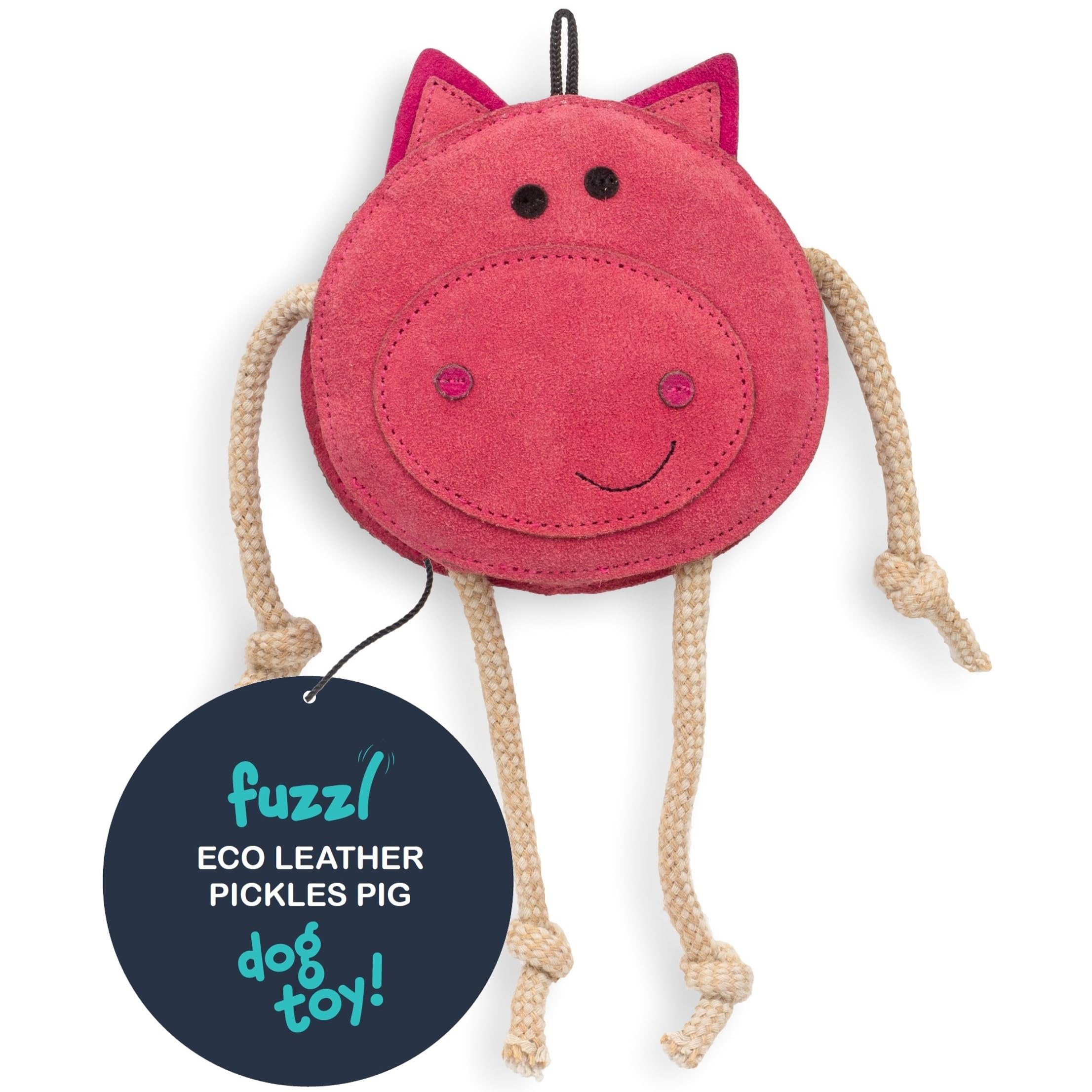 Fuzzl Eco Leather Pickles Pig Natural and Tough Dog Toys, Long Lasting Chew Toys for Aggressive Chewers