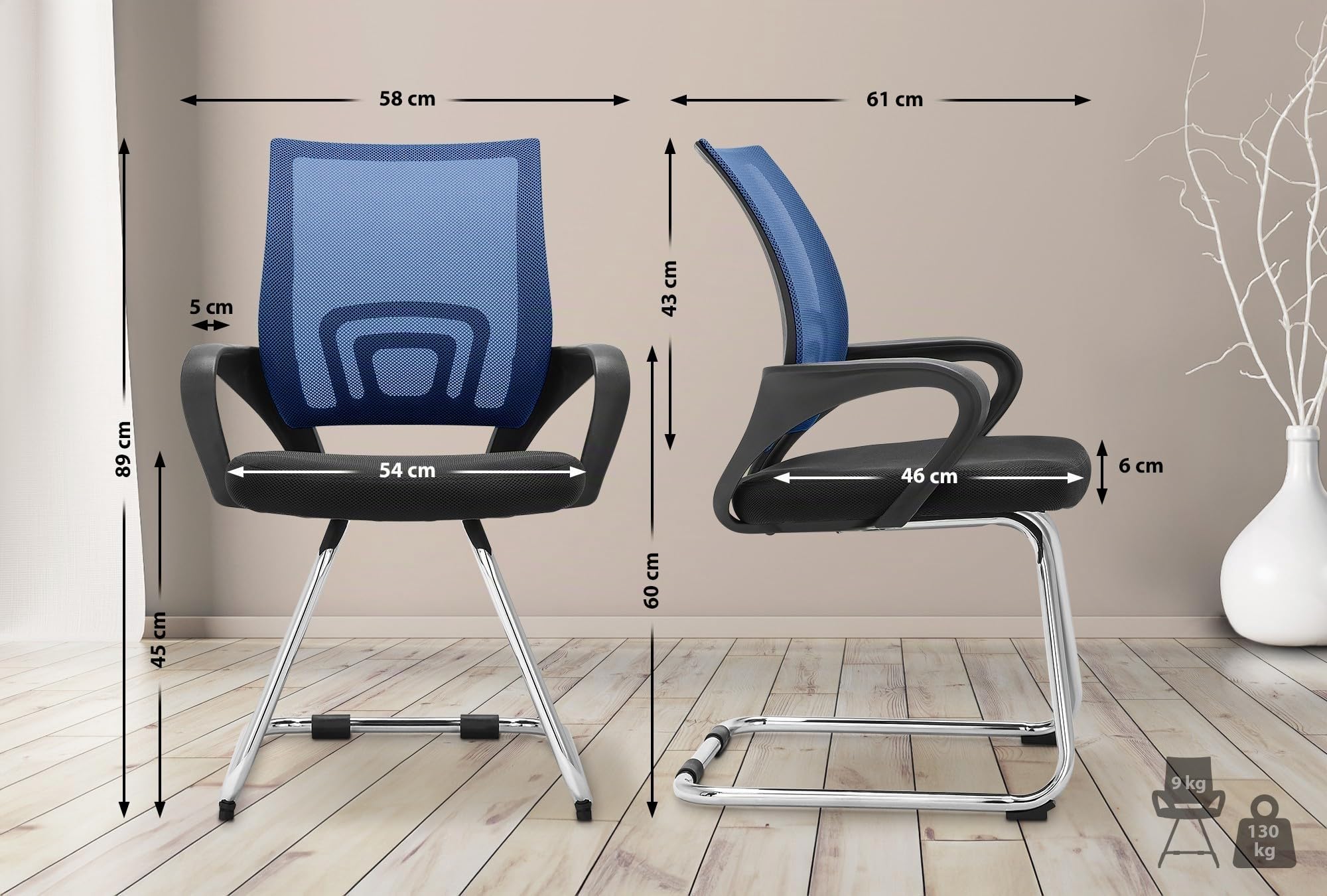 CLP Silla De Conferencia Eureka En Estilo Cantilever Eureka I Silla de Oficina Moderna con Reposabrazos & Sin Ruedas Color:Azul