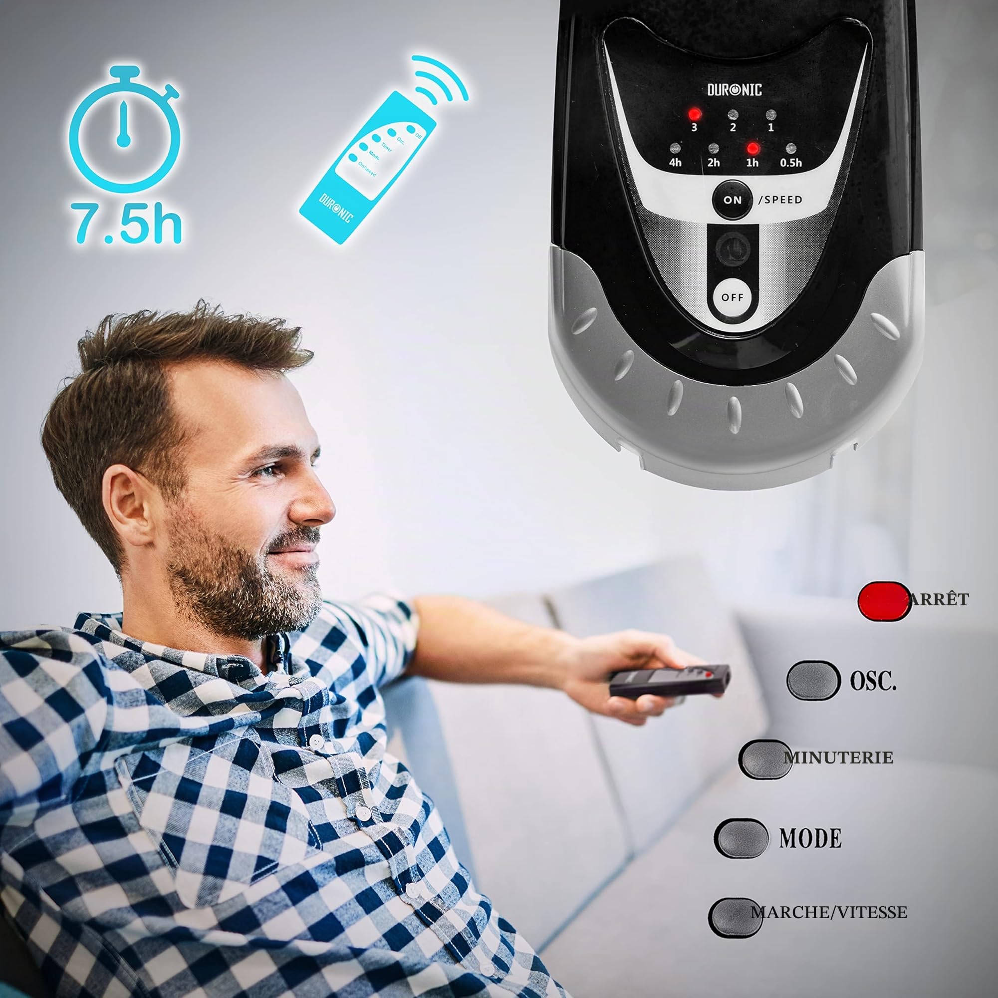Duronic FN55 BK Ventilateur mural 60W | 5 Pâles de 40cm | Tête oscillante avec minuteur | 3 Vitesses | Télécommande | Moteur puissant et silencieux | Support mural coulissant démontable à la volée