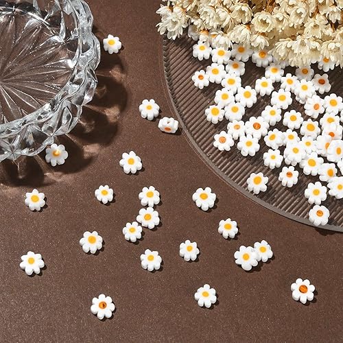 Miniatura 6 de LiQunSweet 100 cuentas de cristal Millefiori Lampwork hechas a mano con margaritas blancas para hacer joyas
