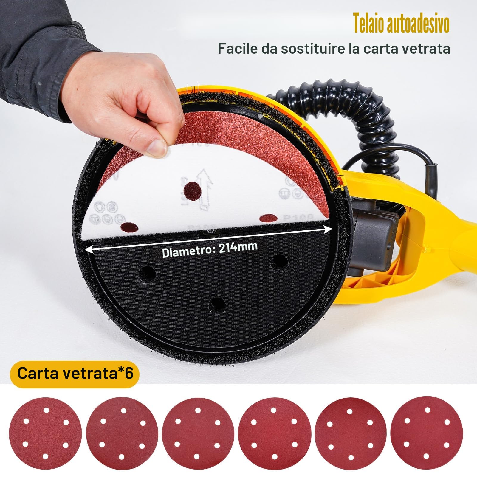 HYCHIKA Levigatrice per Muro, Levigatrice per Muro con Aspiratore, Giraffa per Carteggiare Muri, Smerigliatrice per Muro Cartongesso, Con luce LED, 6 velocità, retrattile e ripiegabile