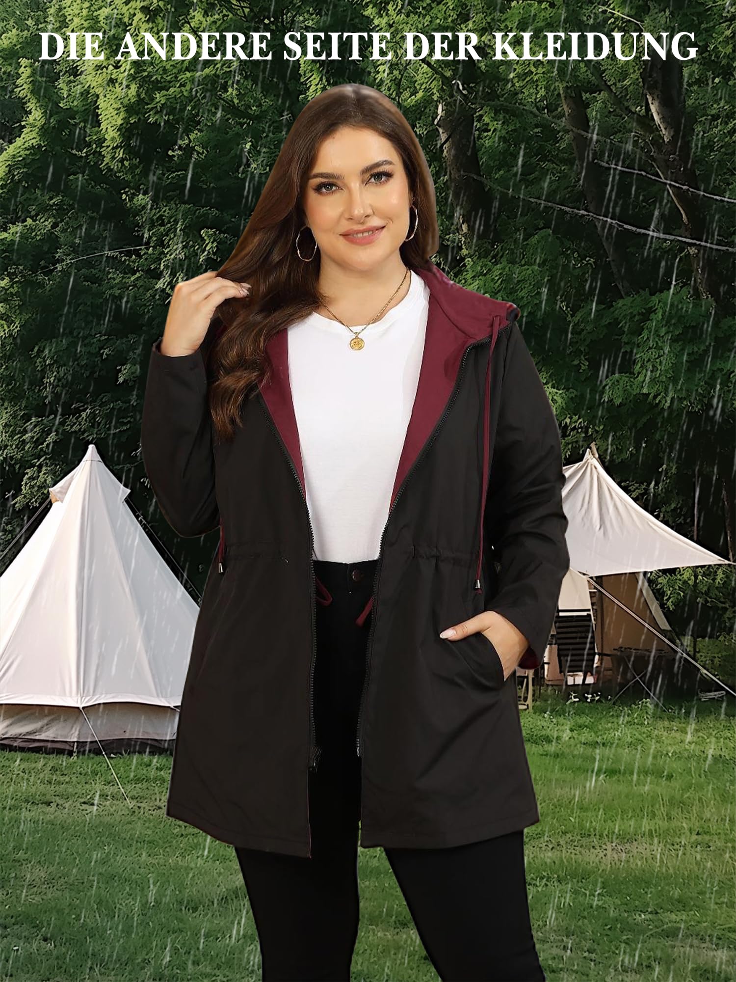 Regenjacke Damen Große Größen Reversible Regenmantel Damen Leicht Windbreaker Wasserdichte Regenjacken mit Kapuze Sport Outdoorjacke