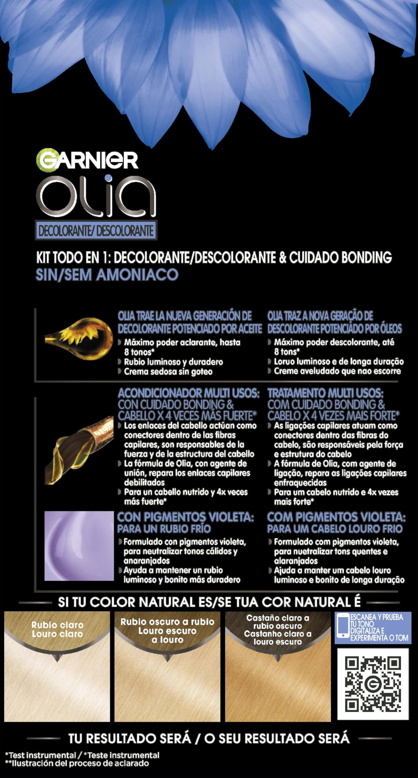 Garnier Olia, pack 3 Decolorante Permanente sin Amoniaco con Aceites Florales de Origen Natural, Decolorante D+++, Aclarado 8 Tonos, El embalaje puede variar