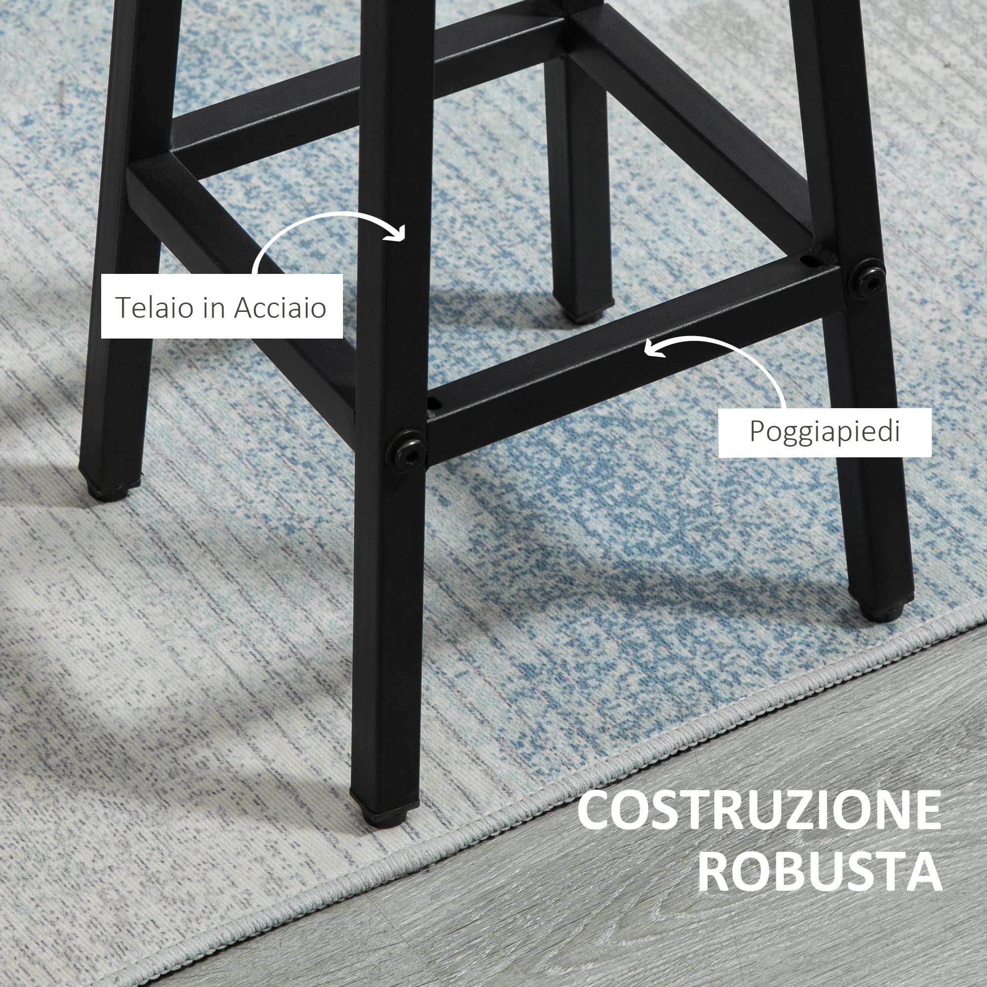 HOMCOM Set 6 Pz con 4 Sgabelli da Bar e 2 Tavoli Alti per Cucina e Soggiorno in Legno Truciolato e Acciaio, Grigio