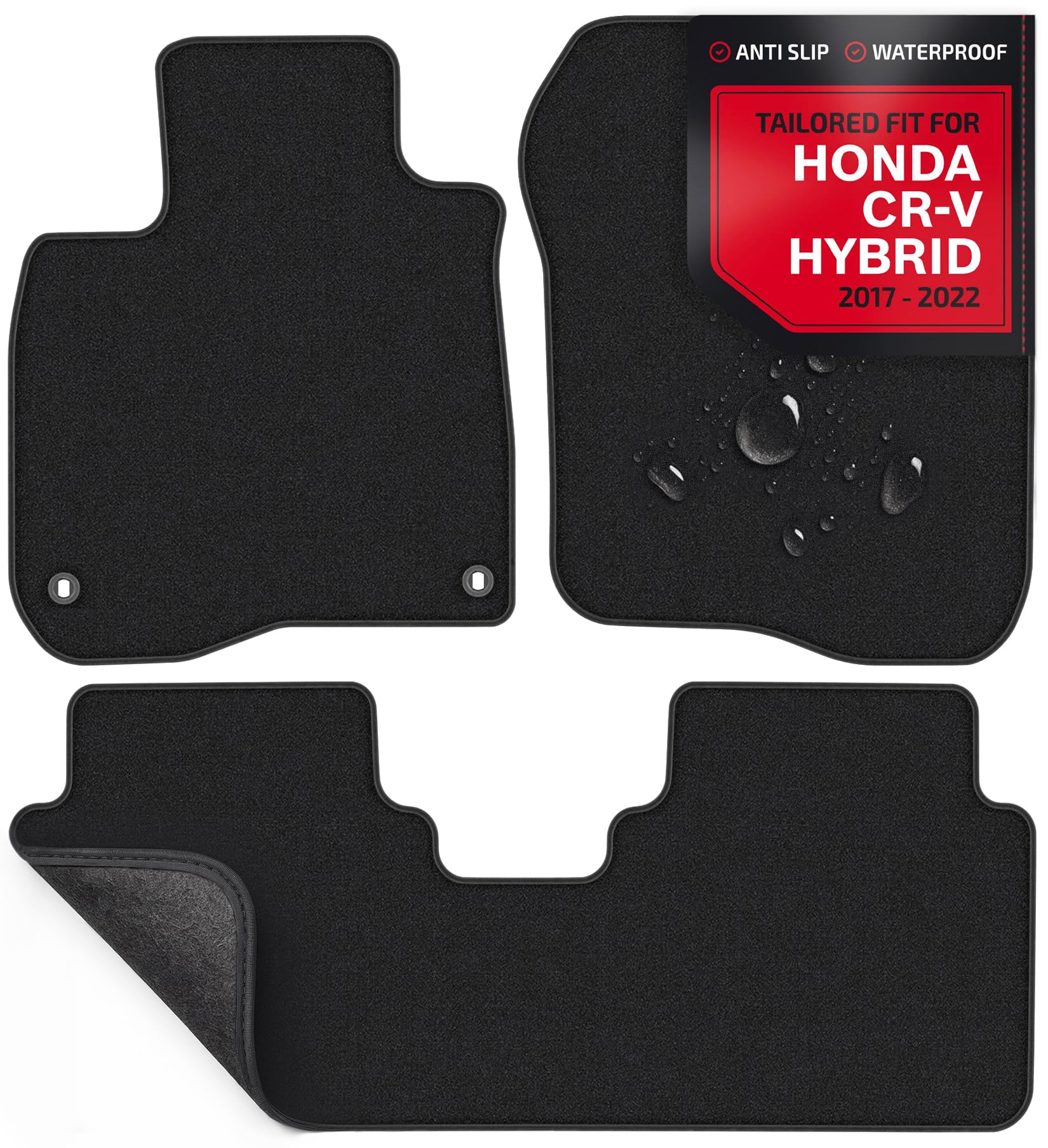 Floor Mats for Honda CRV 2017-2022 - Custom 3D Fit for Honda CR-V 2017 2018 2019 2020 2021 2022 Hybrid - 1st & 2nd Row Set - Anti-Slip Backing - 22oz Heavy Duty Carpet Mat - All Weather Car Liner
