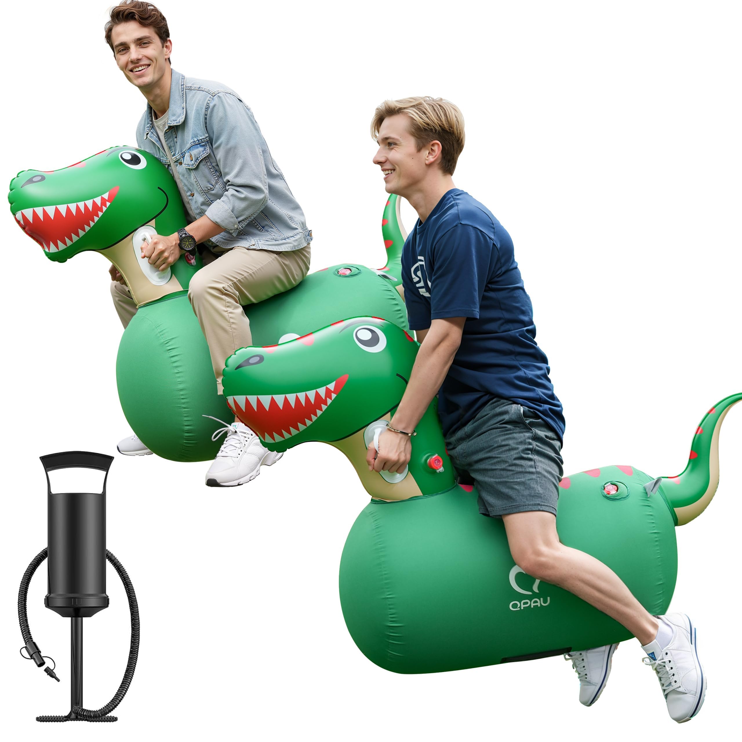 QPAU Inflatable Bouncy Dinosaur Toys 2 PCS with Hand Pump, Heavy Duty Giant Bouncy Pal, 220lbs Load Capacity, Ride On Bouncy Animal Hopper Toy, Indoor Outdoor Bouncers for Kids Girls Boys Ages 5+