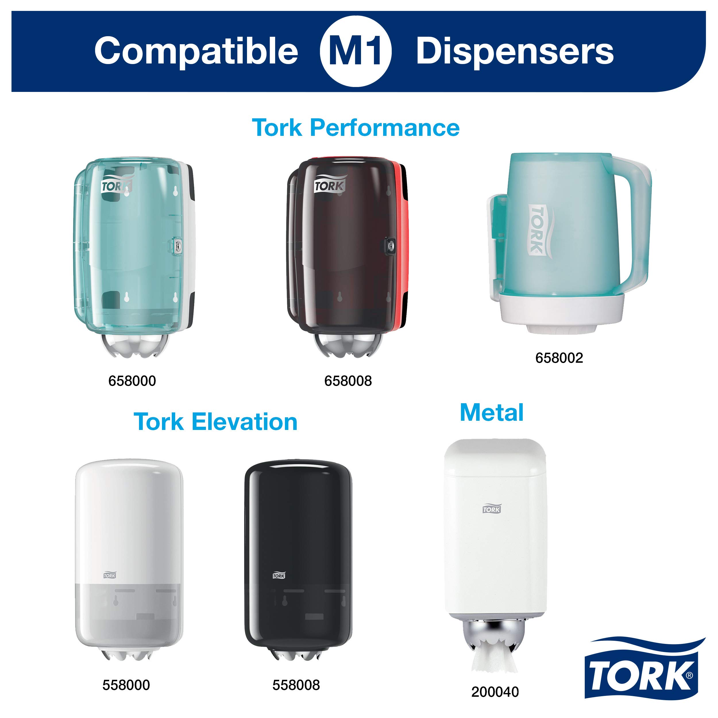 Tork 658000 Mini Innenabrollungsspender für M1 Papierwischtücher & 120123 Standard Papierwischtücher für M1 Mini Spender mit Innenabrollung - Weiß, 1-lagig & ungeprägt - 11 Rollen x 120 Meter(21,5 cm)