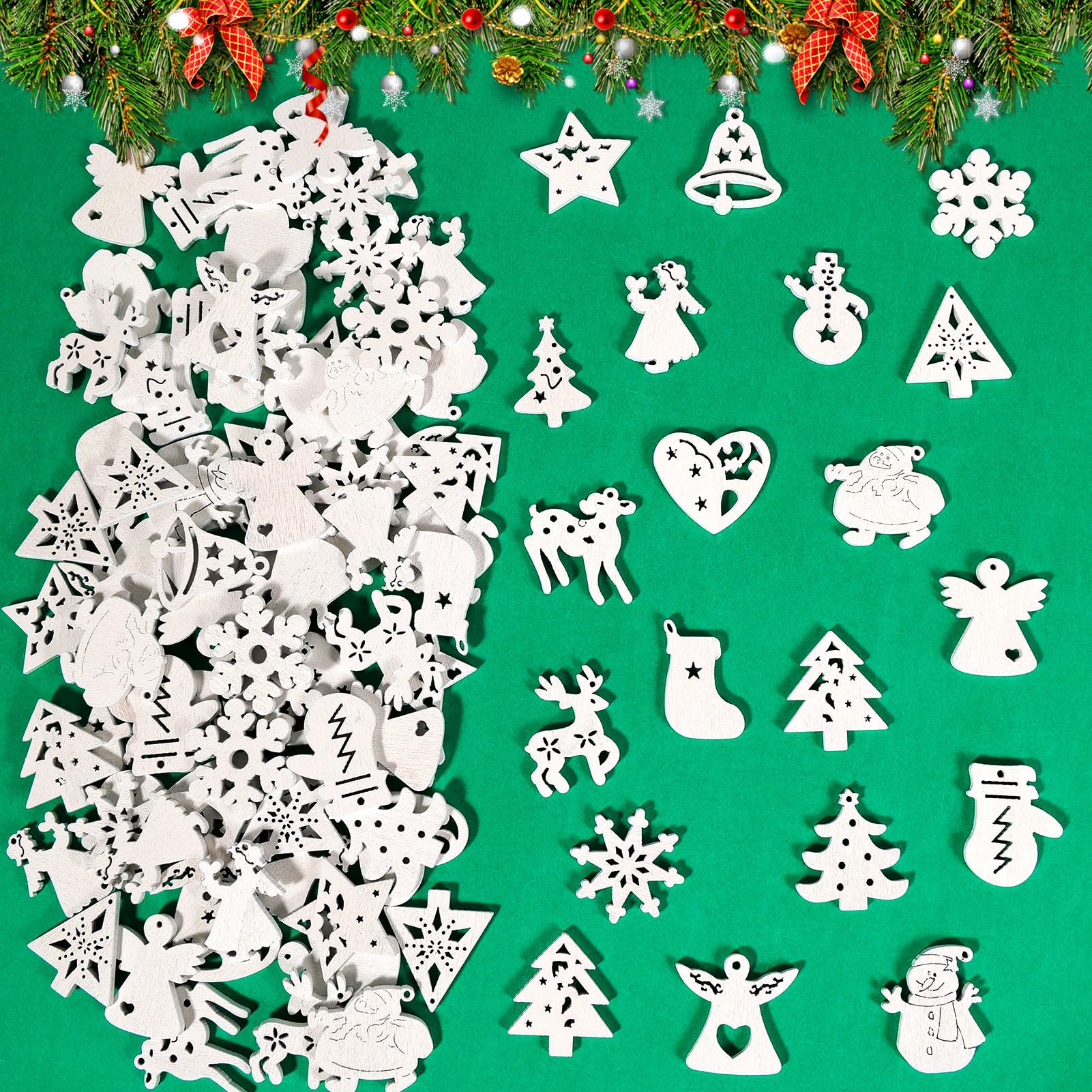 HOWAF 100pcs Adornos Navidad Madera, Mini Confeti Navidad Madera, Adornos de Navidad Madera Confeti Copo de Nieve Reno para DIY Decoracion Arbol Navidad, Decoracion Mesa Navidad, Decoracion Navidad