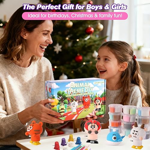 Miniatura 7 de Kit de arcilla seca al aire  Juego de 12 animales de arcilla para modelar con 6 bases móviles, ultraligero y suave, seguro antiadherente, kit de