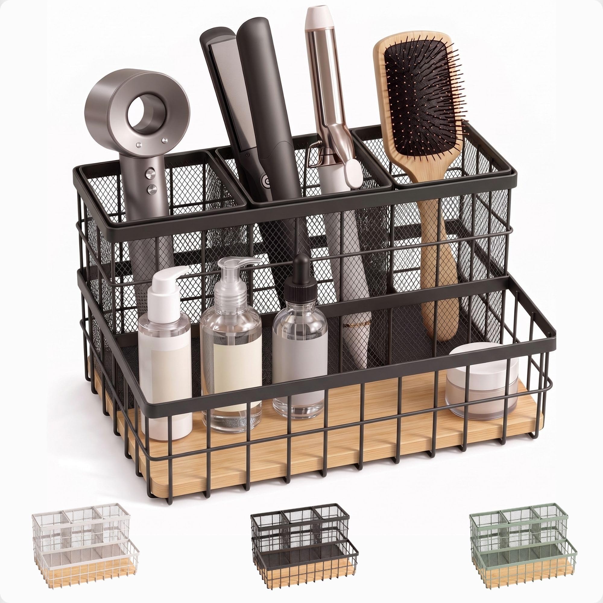 Hair Tool Organizer Countertop, Breathable Metal &amp; Bamboo, Heat-Resistant