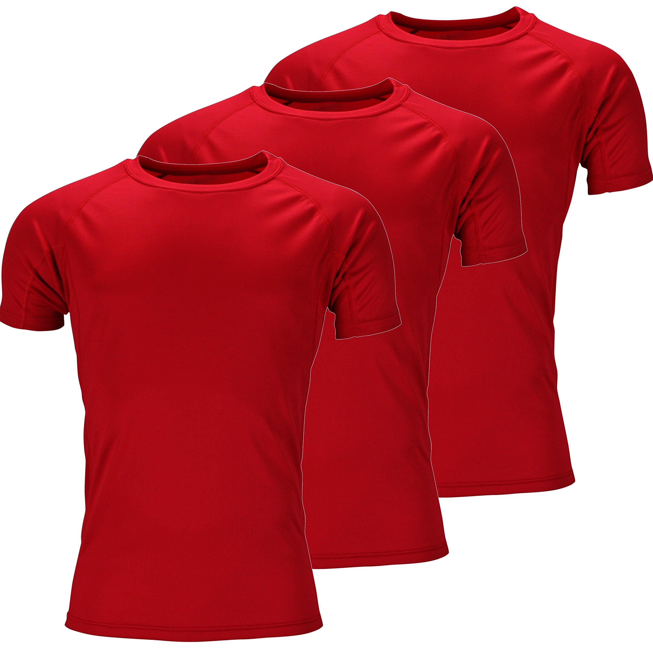 Urban Heritage Mens Short Sleeve Breathable Sports T Shirt (L, 3 Pack Red)