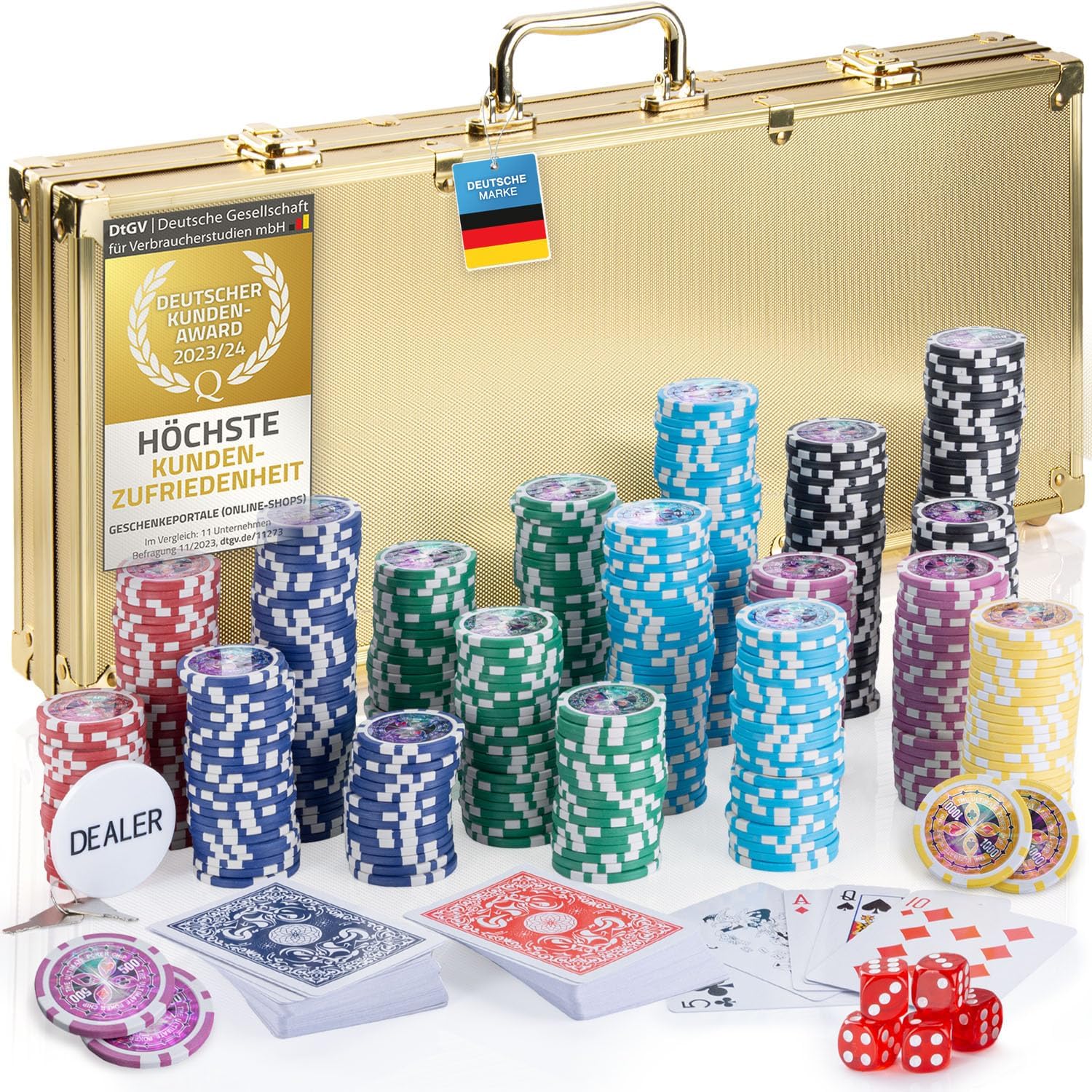 GOODS+GADGETS® Poker Set 500 Chips - Lockable Aluminium Case, Gold