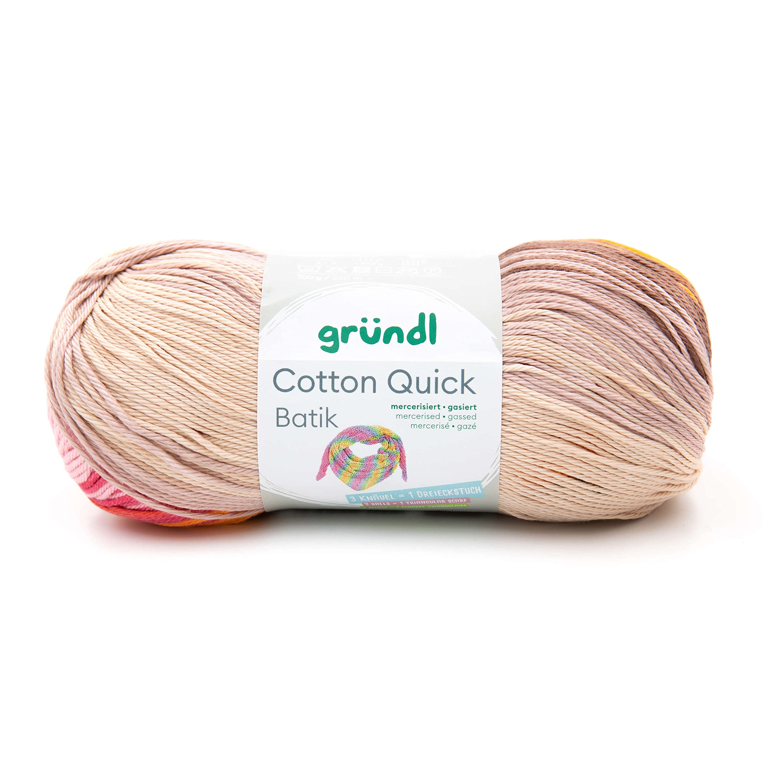 Gründl Yarn, Cotton, Beige-Brown-Pink-Orange, ca. 260 m