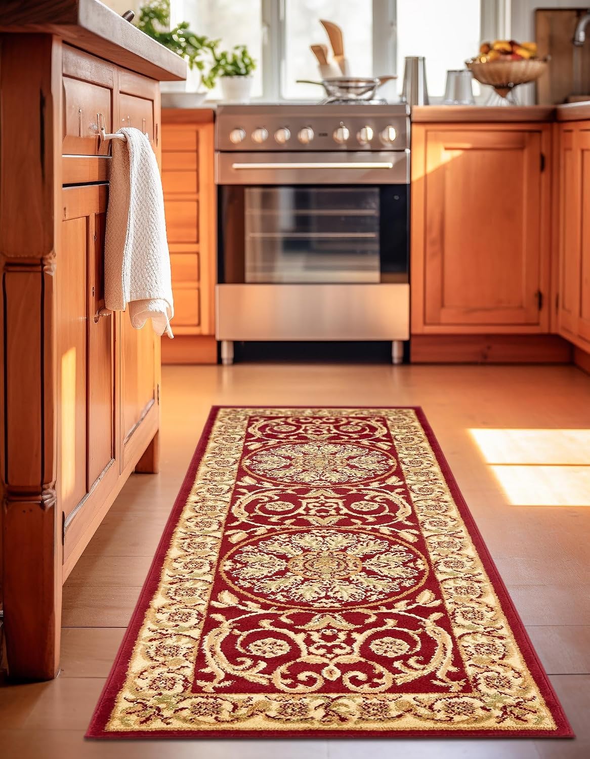 Rugs.com Chateau Collection Rug – 10 Ft Runner Red Medium-Pile Rug Perfect for Hallways, Entryways