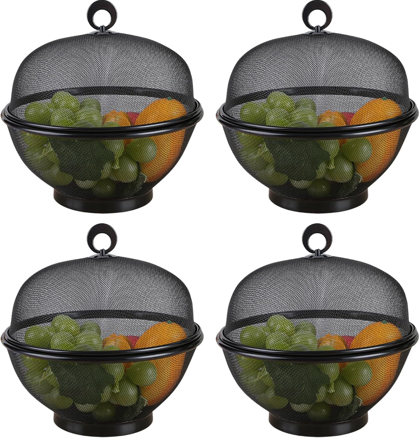 4 Pack Mesh Fruit Basket, 11 Inch Wire Mesh Baskets with Lids - Ventilated Storage for Bananas Apples Onions - Rustproof Kitchen Organizers for Fruits & Veggies