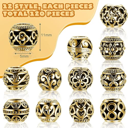 Miniatura 8 de 120 cuentas sueltas espaciadoras de aleación de tono tibetano de 0.394 pulgadas para hacer joyas y manualidades