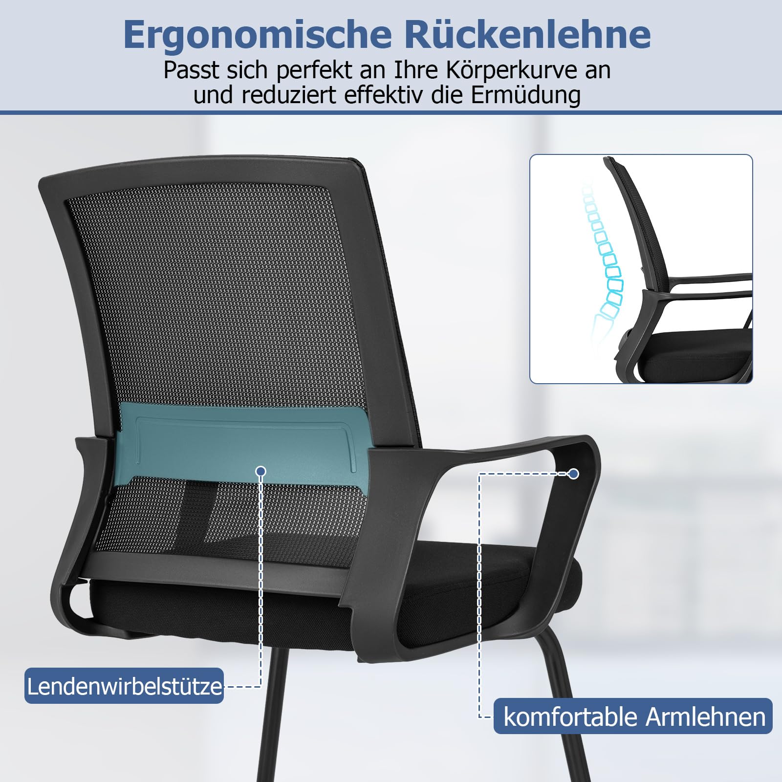 COSTWAY Freischwinger Stühle 2er Set, Schwingstühle mit Armlehne & Lendenwirbelstütze, Bürostühle, Konferenzstühle, Besucherstühle für Büro, Konferenzraum, Arbeitszimmer