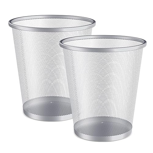 Miniatura 1 de Magshion Cubo de basura redondo pequeño de malla de alambre de 5 galones para cesta de basura de oficina debajo del escritorio, juego de 2, color