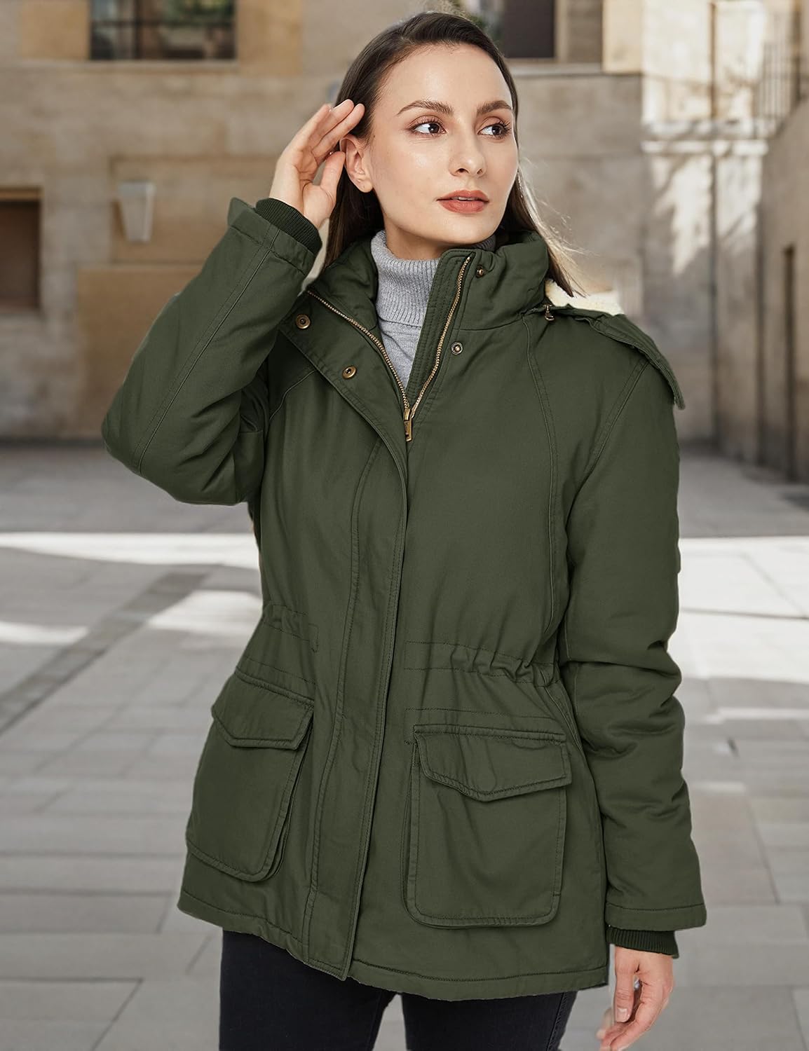 Wenven Women's Winter Warm Sherpa Lined Jacket Heavy Parka Coat with Hood - Image 7