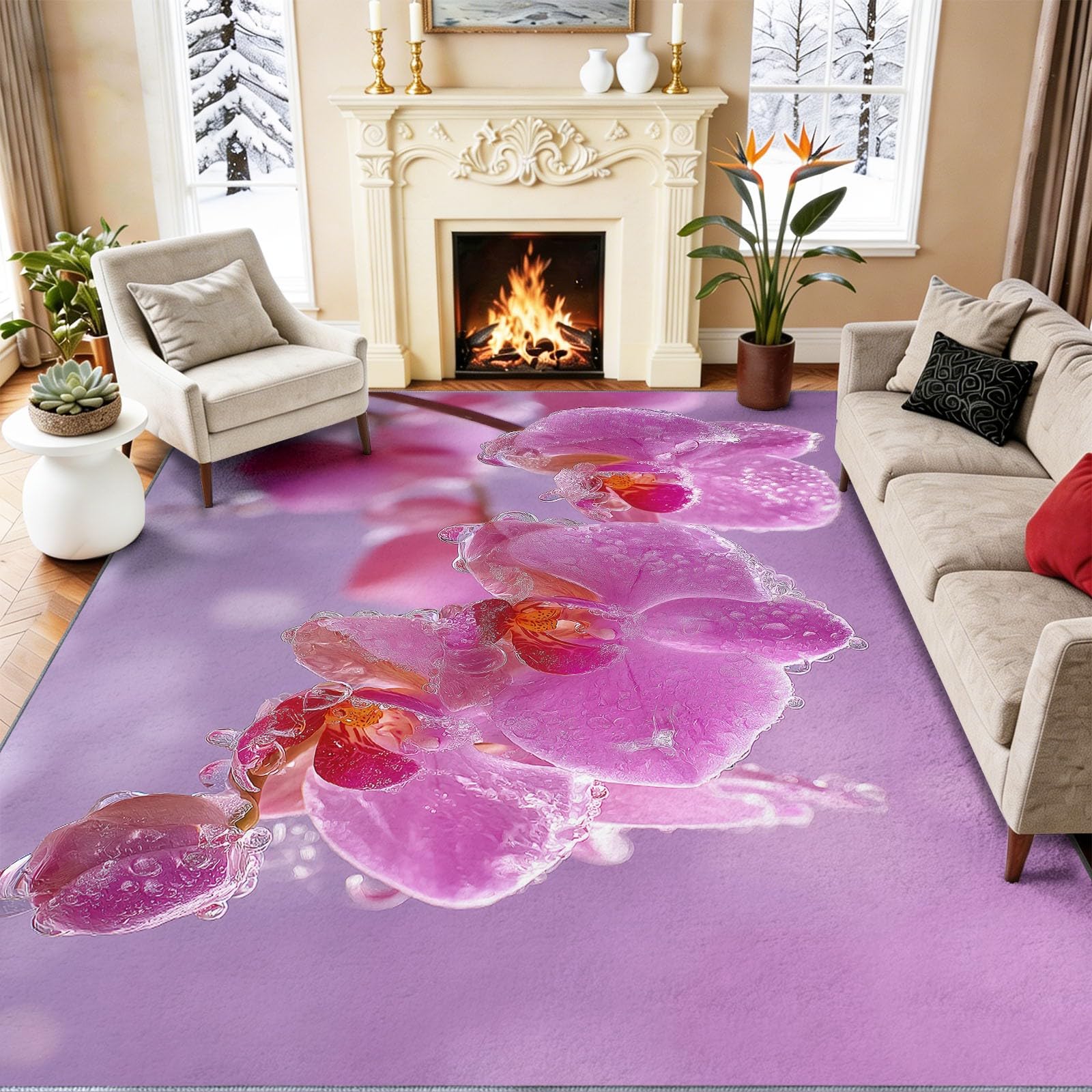 Tapis lavable orchidée rose 60x90 cm idéal pour égayer un bureau à domicile