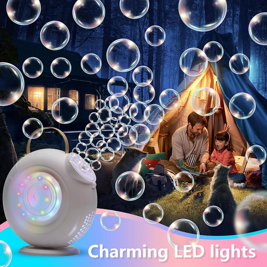Bubble Machine, Automatic Bubbles Blower for Kids Toddlers - 15000+ Bubbles Per Min, 90°/360° Auto Rotation & LED Light, Rechargeable Bubble Maker for Birthday Parties Wedding Outdoor Activities Gifts - image 3