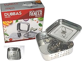 Dubbas - Square Paneer Maker, Stainless Steel Indian Paneer Press/Tofu Press/Paneer Mould - Size 5.25"W x 5.25"L x 1.5H inches